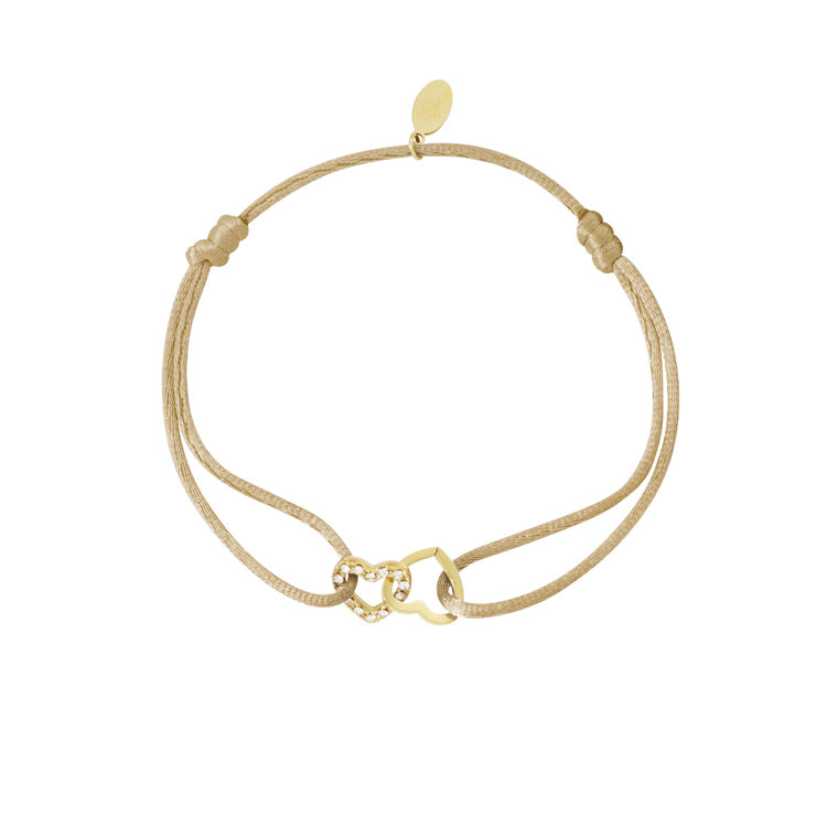 Satijnen armband connected hart - camel